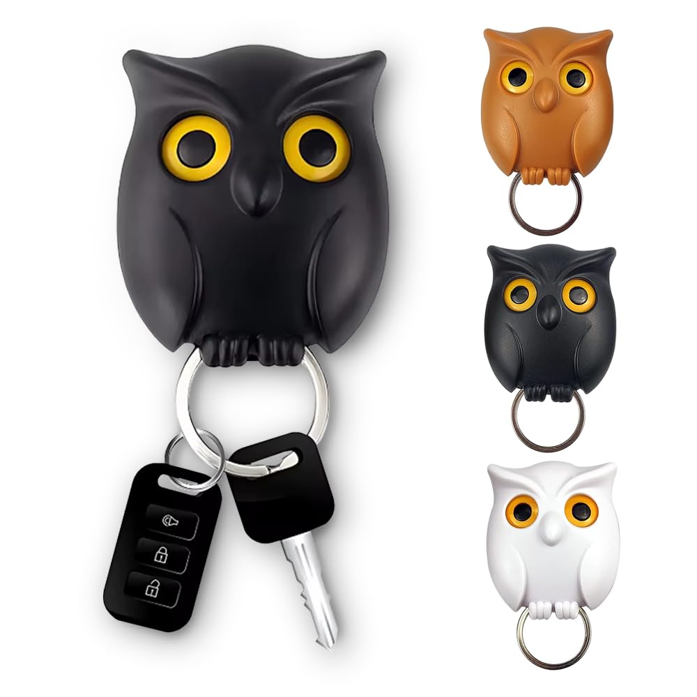 Owl Key Holder - Durable ABS, Electroplating with Adhesive Backing Decorative Key Mount, Cute Owl Key Hook for Home, Office and Wall (Multicolour)