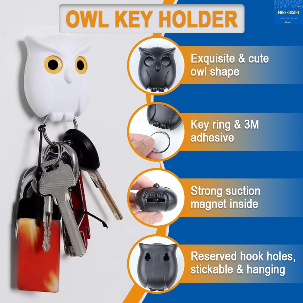 Owl Key Holder - Durable ABS, Electroplating with Adhesive Backing Decorative Key Mount, Cute Owl Key Hook for Home, Office and Wall (Multicolour)