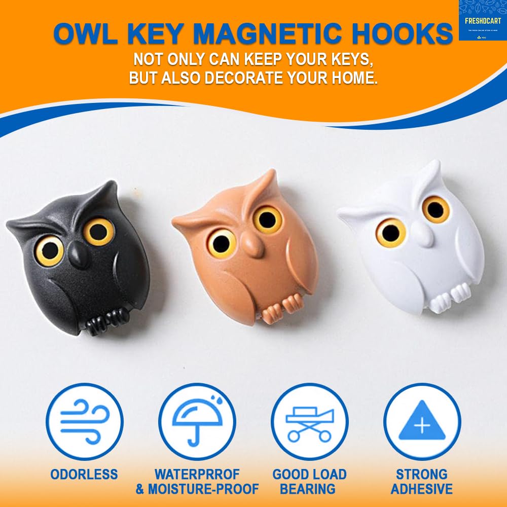 Owl Key Holder - Durable ABS, Electroplating with Adhesive Backing Decorative Key Mount, Cute Owl Key Hook for Home, Office and Wall (Multicolour)