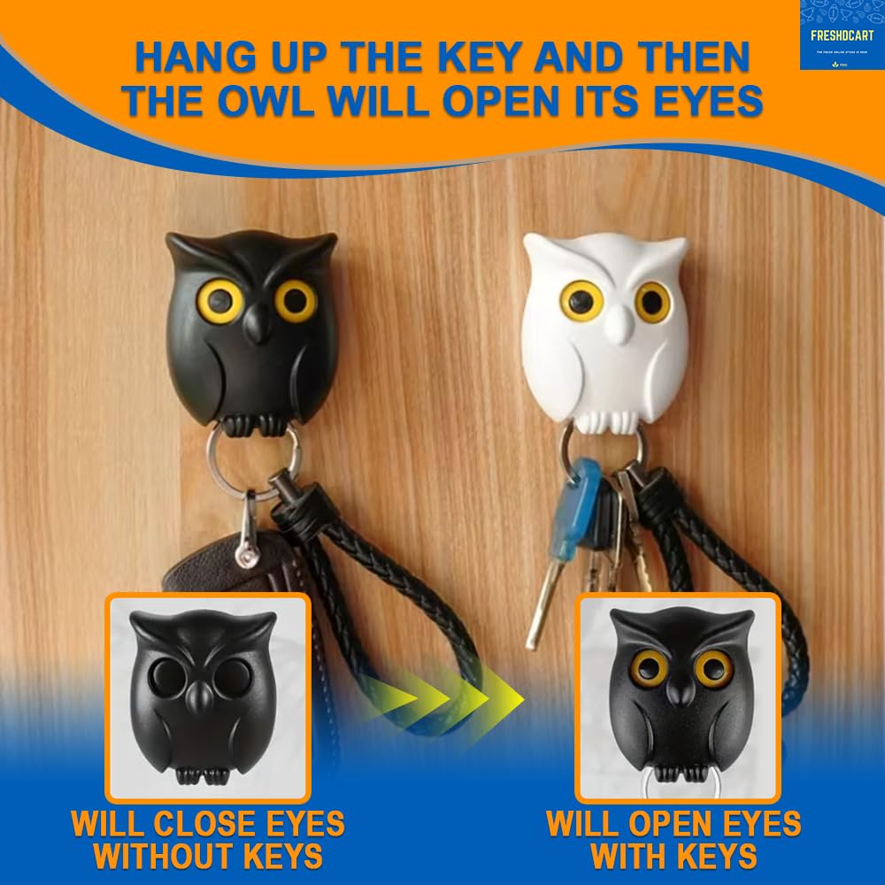 Owl Key Holder - Durable ABS, Electroplating with Adhesive Backing Decorative Key Mount, Cute Owl Key Hook for Home, Office and Wall (Multicolour)